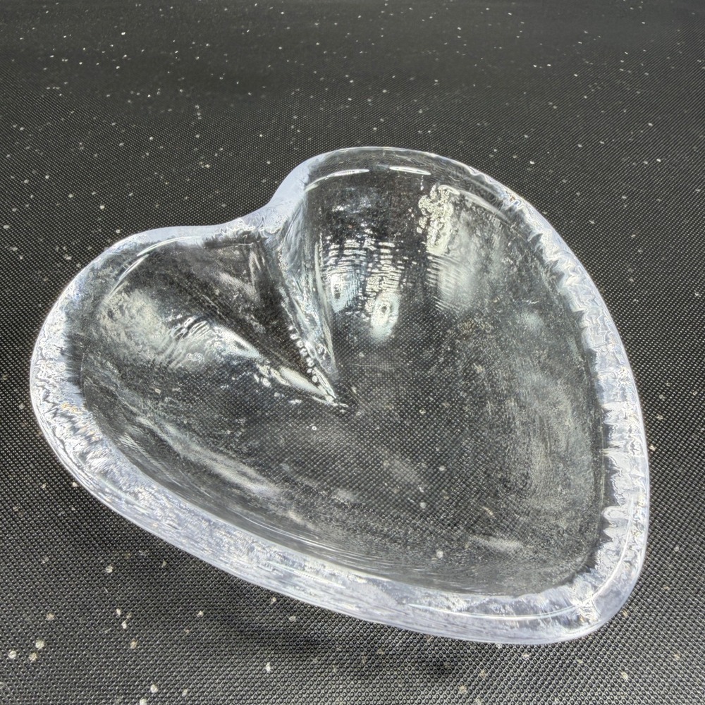 Simon Pearce Hand Blown Glass Heart Bowl Clear Textured Crystal Signed 5 Inch